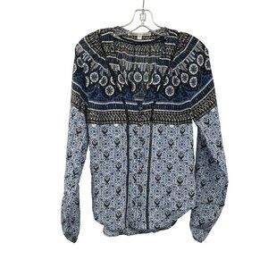 Veronica Beard Womens Silk Button Up Blouse Blue/Multi Print Size 4